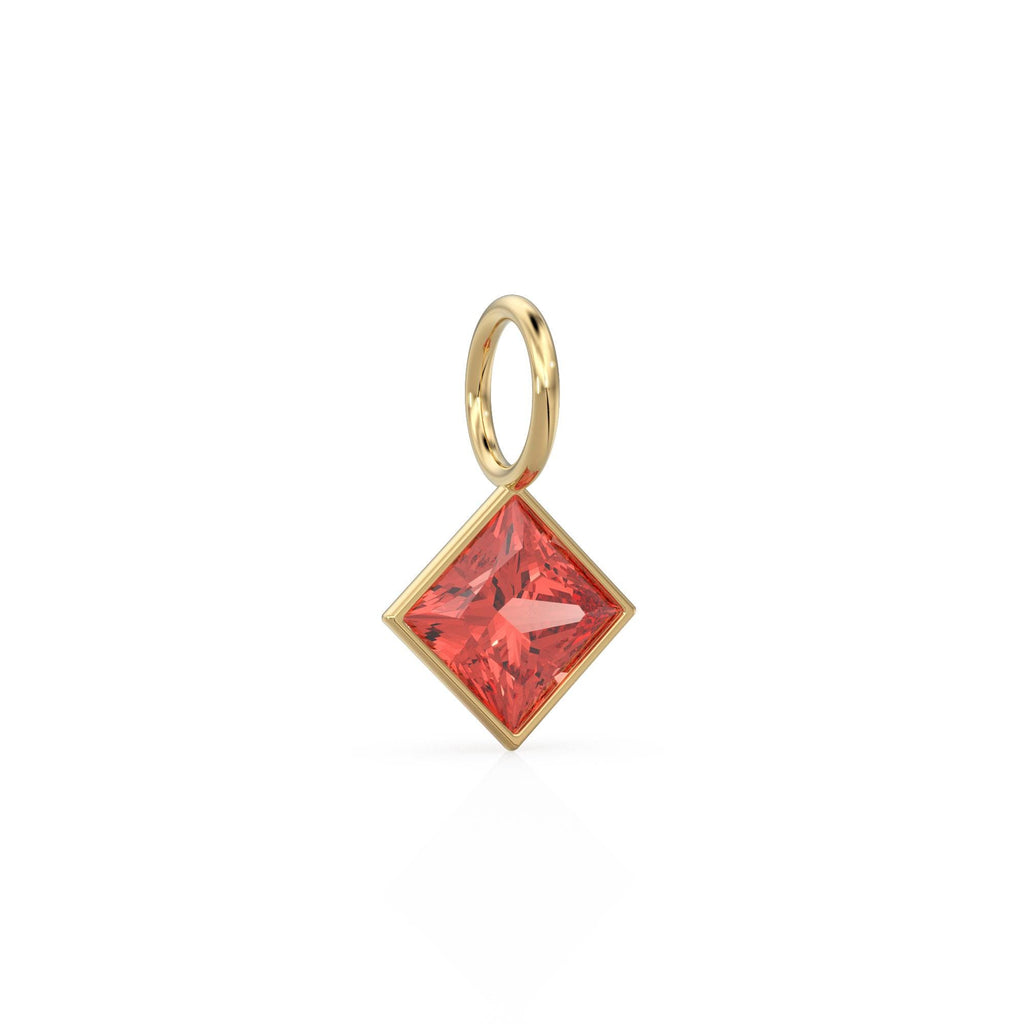 Pyrope Garnet 5mm 14k Yellow Solid Gold Charm Pendant Bezel Jewelry Finding / January Birthstone / Princess Cut Red Gemstone / St Patricks