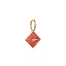 Load image into Gallery viewer, Pyrope Garnet 5mm 14k Yellow Solid Gold Charm Pendant Bezel Jewelry Finding / January Birthstone / Princess Cut Red Gemstone / St Patricks