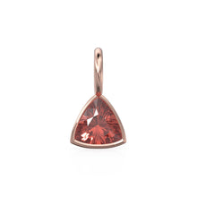 Load image into Gallery viewer, Pyrope Garnet 5mm 14k Yellow Solid Gold Charm Pendant Bezel Jewelry Finding / January Birthstone / Trillion Cut Red Gemstone / St Patricks