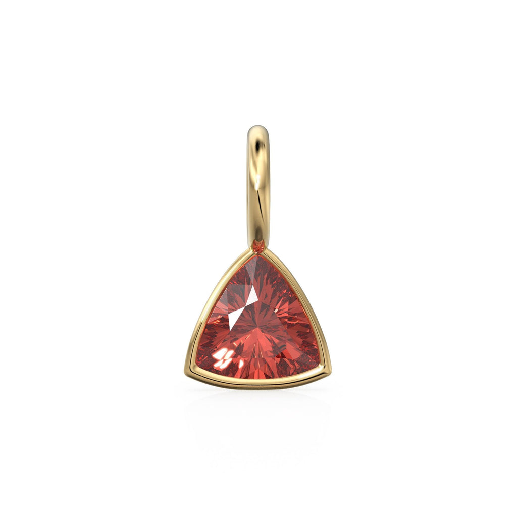 Pyrope Garnet 5mm 14k Yellow Solid Gold Charm Pendant Bezel Jewelry Finding / January Birthstone / Trillion Cut Red Gemstone / St Patricks