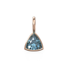 Load image into Gallery viewer, London Blue Topaz 5mm 14k Yellow Solid Gold Charm Pendant Bezel Jewelry Finding / November Birthstone / Trillion Cut Blue Gemstone