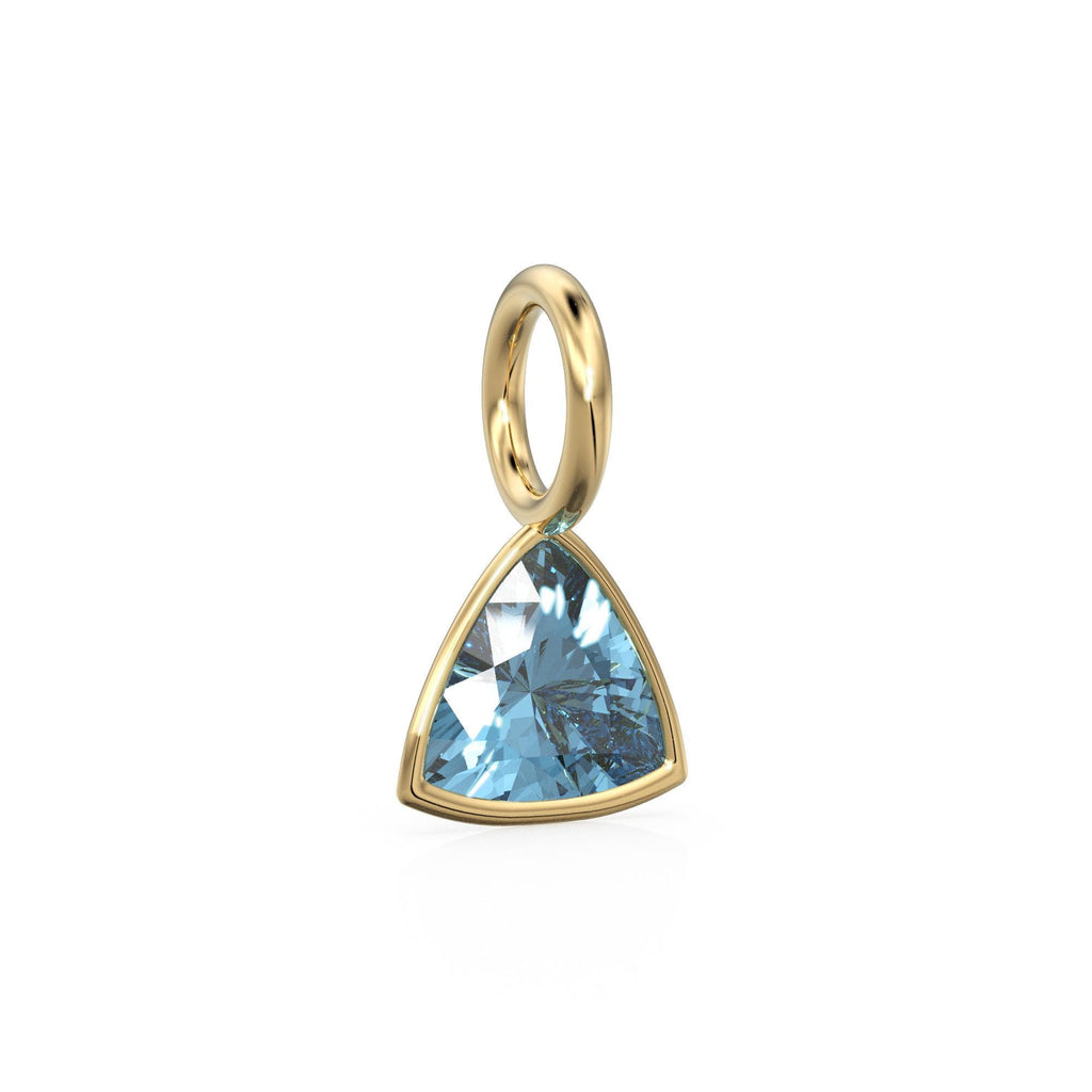 London Blue Topaz 5mm 14k Yellow Solid Gold Charm Pendant Bezel Jewelry Finding / November Birthstone / Trillion Cut Blue Gemstone