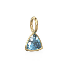 Load image into Gallery viewer, London Blue Topaz 5mm 14k Yellow Solid Gold Charm Pendant Bezel Jewelry Finding / November Birthstone / Trillion Cut Blue Gemstone