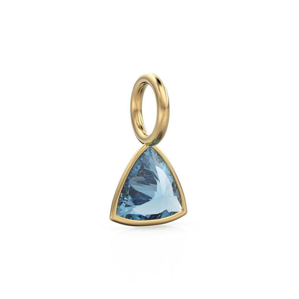 London Blue Topaz 5mm 14k Yellow Solid Gold Charm Pendant Bezel Jewelry Finding / November Birthstone / Trillion Cut Blue Gemstone