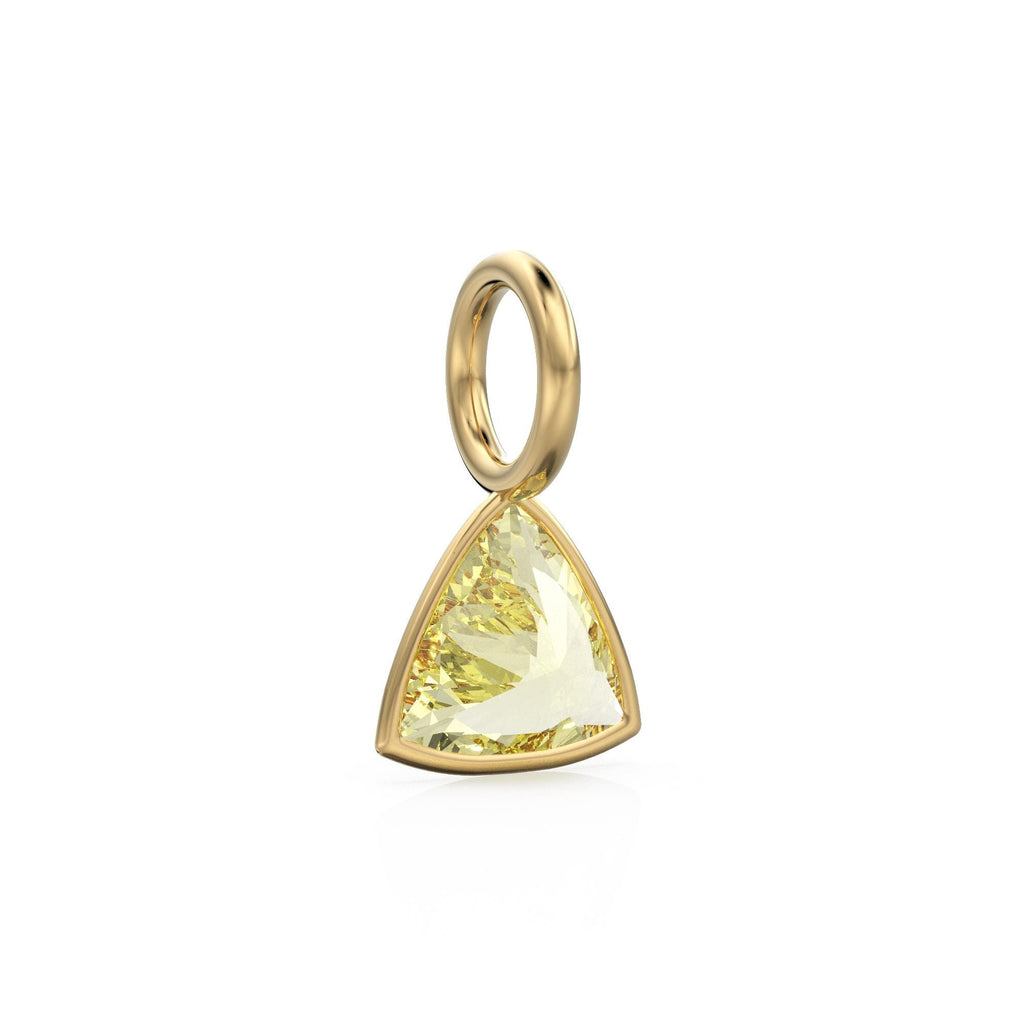 Lemon Quartz 5mm 14k Yellow Solid Gold Charm Pendant Bezel Jewelry Finding / June Birthstone / Trillion Cut Yellow Gemstone / St Patrick Day