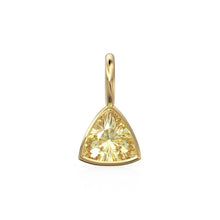 Load image into Gallery viewer, Lemon Quartz 5mm 14k Yellow Solid Gold Charm Pendant Bezel Jewelry Finding / June Birthstone / Trillion Cut Yellow Gemstone / St Patrick Day