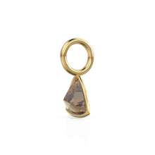 Load image into Gallery viewer, Smoky Quartz 5mm 14k Yellow Solid Gold Charm Pendant Bezel Jewelry Finding / June Birthstone / Trillion Cut Brown Gemstone / St Patrick Day