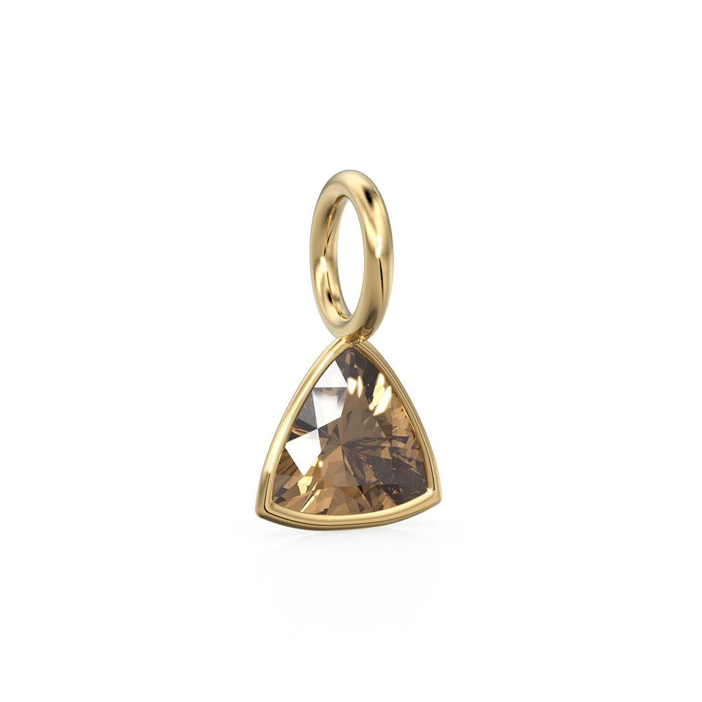 Smoky Quartz 5mm 14k Yellow Solid Gold Charm Pendant Bezel Jewelry Finding / June Birthstone / Trillion Cut Brown Gemstone / St Patrick Day
