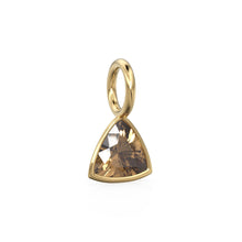 Load image into Gallery viewer, Smoky Quartz 5mm 14k Yellow Solid Gold Charm Pendant Bezel Jewelry Finding / June Birthstone / Trillion Cut Brown Gemstone / St Patrick Day
