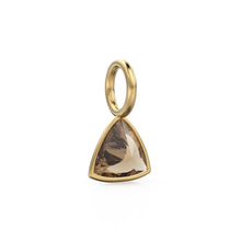 Load image into Gallery viewer, Smoky Quartz 5mm 14k Yellow Solid Gold Charm Pendant Bezel Jewelry Finding / June Birthstone / Trillion Cut Brown Gemstone / St Patrick Day