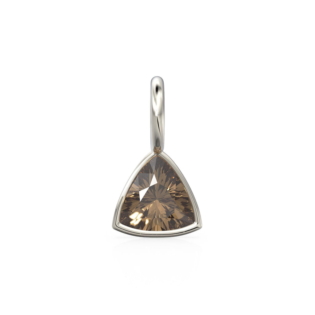 Smoky Quartz 5mm 14k Yellow Solid Gold Charm Pendant Bezel Jewelry Finding / June Birthstone / Trillion Cut Brown Gemstone / St Patrick Day