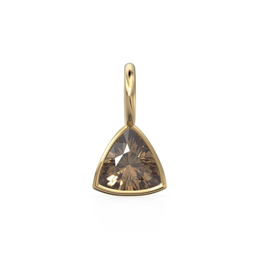 Smoky Quartz 5mm 14k Yellow Solid Gold Charm Pendant Bezel Jewelry Finding / June Birthstone / Trillion Cut Brown Gemstone / St Patrick Day