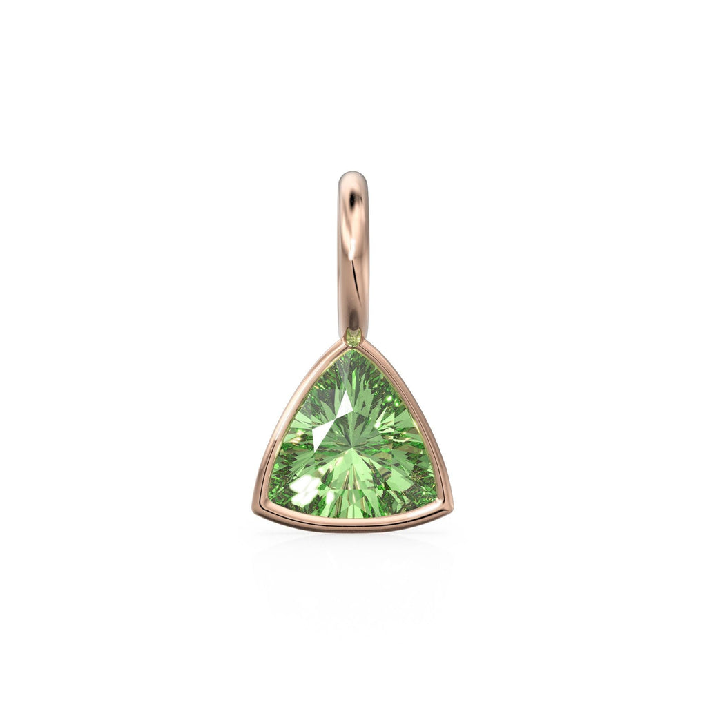 Peridot 5mm 14k Yellow Solid Gold Charm Pendant Bezel Jewelry Finding / August Birthstone / Trillion Cut Green Gemstone / Olivine Gift