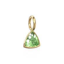 Load image into Gallery viewer, Peridot 5mm 14k Yellow Solid Gold Charm Pendant Bezel Jewelry Finding / August Birthstone / Trillion Cut Green Gemstone / Olivine Gift