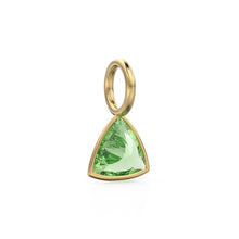 Load image into Gallery viewer, Peridot 5mm 14k Yellow Solid Gold Charm Pendant Bezel Jewelry Finding / August Birthstone / Trillion Cut Green Gemstone / Olivine Gift