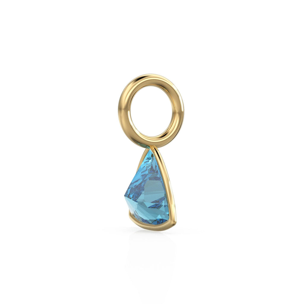 Swiss Blue Topaz 5mm 14k Yellow Solid Gold Charm Pendant Bezel Jewelry Finding / November Birthstone / Trillion Cut Blue Gemstone / Gift her