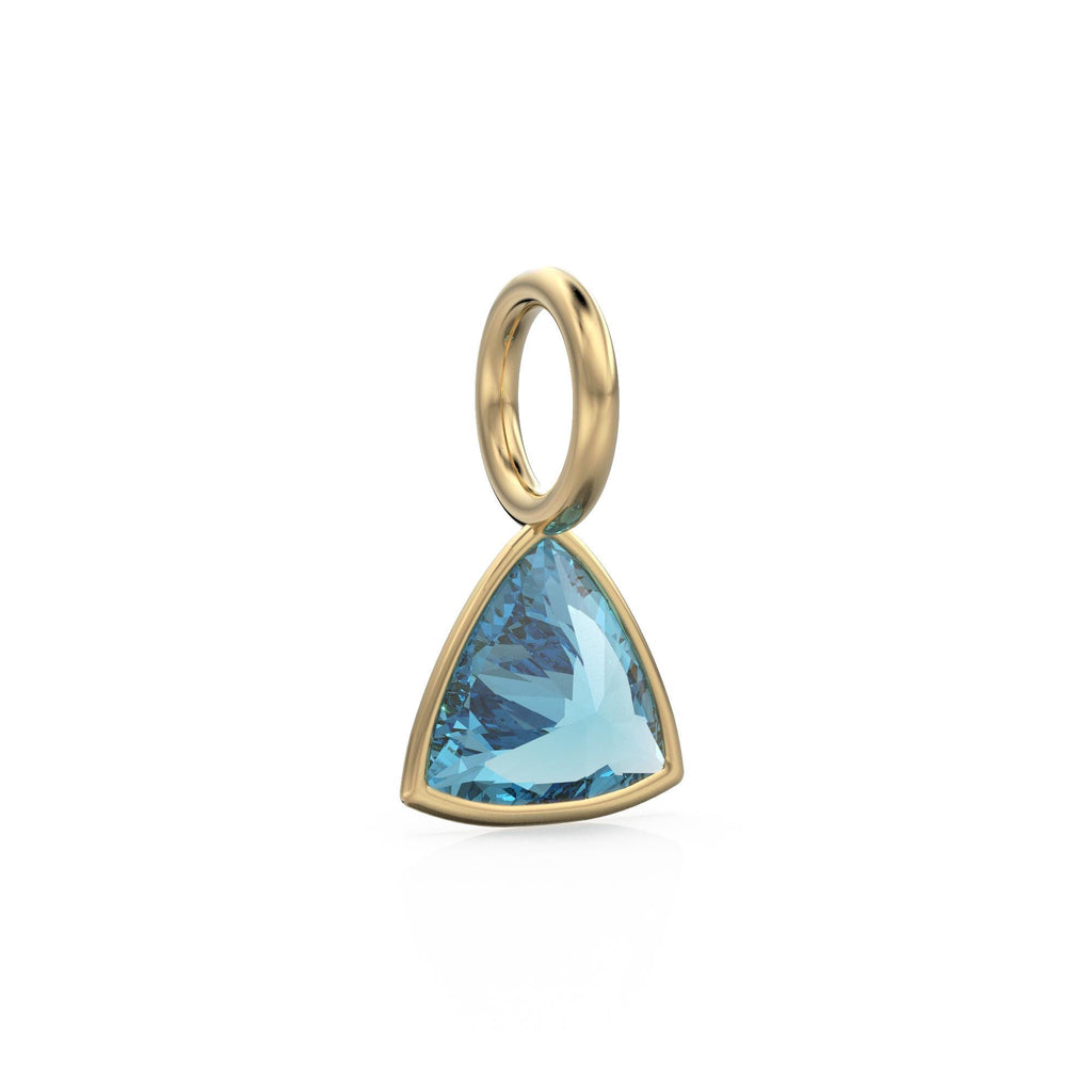 Swiss Blue Topaz 5mm 14k Yellow Solid Gold Charm Pendant Bezel Jewelry Finding / November Birthstone / Trillion Cut Blue Gemstone / Gift her