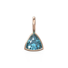 Load image into Gallery viewer, Swiss Blue Topaz 5mm 14k Yellow Solid Gold Charm Pendant Bezel Jewelry Finding / November Birthstone / Trillion Cut Blue Gemstone / Gift her