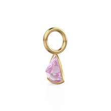 Load image into Gallery viewer, Tourmaline 5mm 14k Yellow Solid Gold Charm Pendant Bezel Jewelry Finding / October Birthstone / Trillion Cut Pink Gemstone /