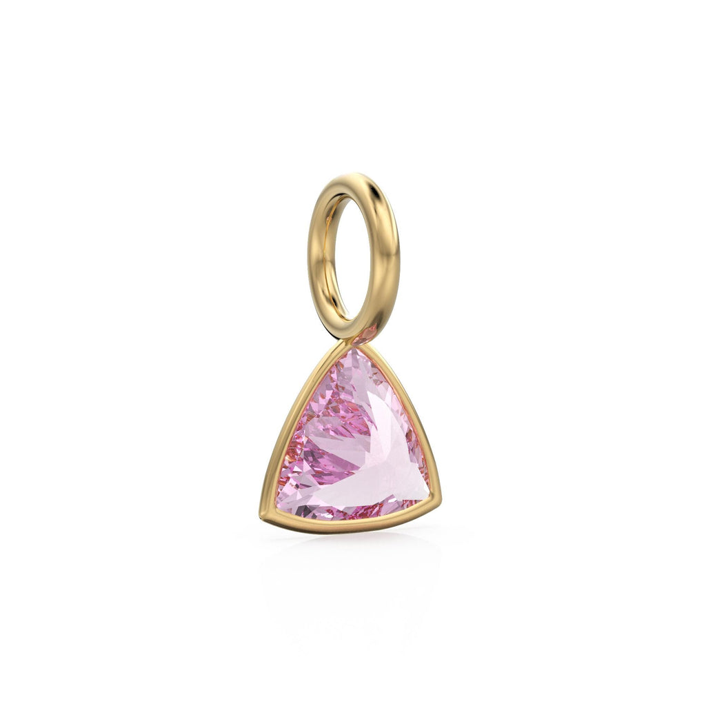 Tourmaline 5mm 14k Yellow Solid Gold Charm Pendant Bezel Jewelry Finding / October Birthstone / Trillion Cut Pink Gemstone /