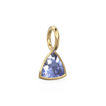 Load image into Gallery viewer, Tanzanite 5mm 14k Yellow Solid Gold Charm Pendant Bezel Jewelry Finding / December Birthstone / Trillion Cut Blue Gemstone /