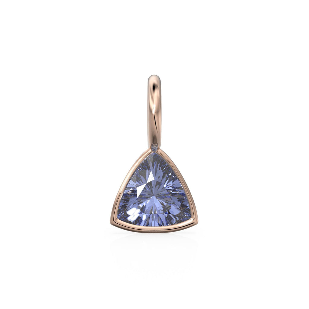Tanzanite 5mm 14k Yellow Solid Gold Charm Pendant Bezel Jewelry Finding / December Birthstone / Trillion Cut Blue Gemstone /