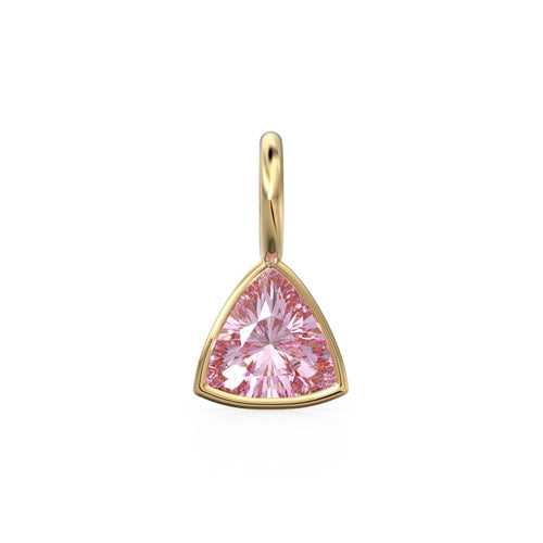 Tourmaline 5mm 14k Yellow Solid Gold Charm Pendant Bezel Jewelry Finding / October Birthstone / Trillion Cut Pink Gemstone /