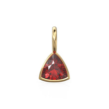 Load image into Gallery viewer, Ruby 5mm 14k Yellow Solid Gold Charm Pendant Bezel Jewelry Finding / July Birthstone / Trillion Cut Red Gemstone /