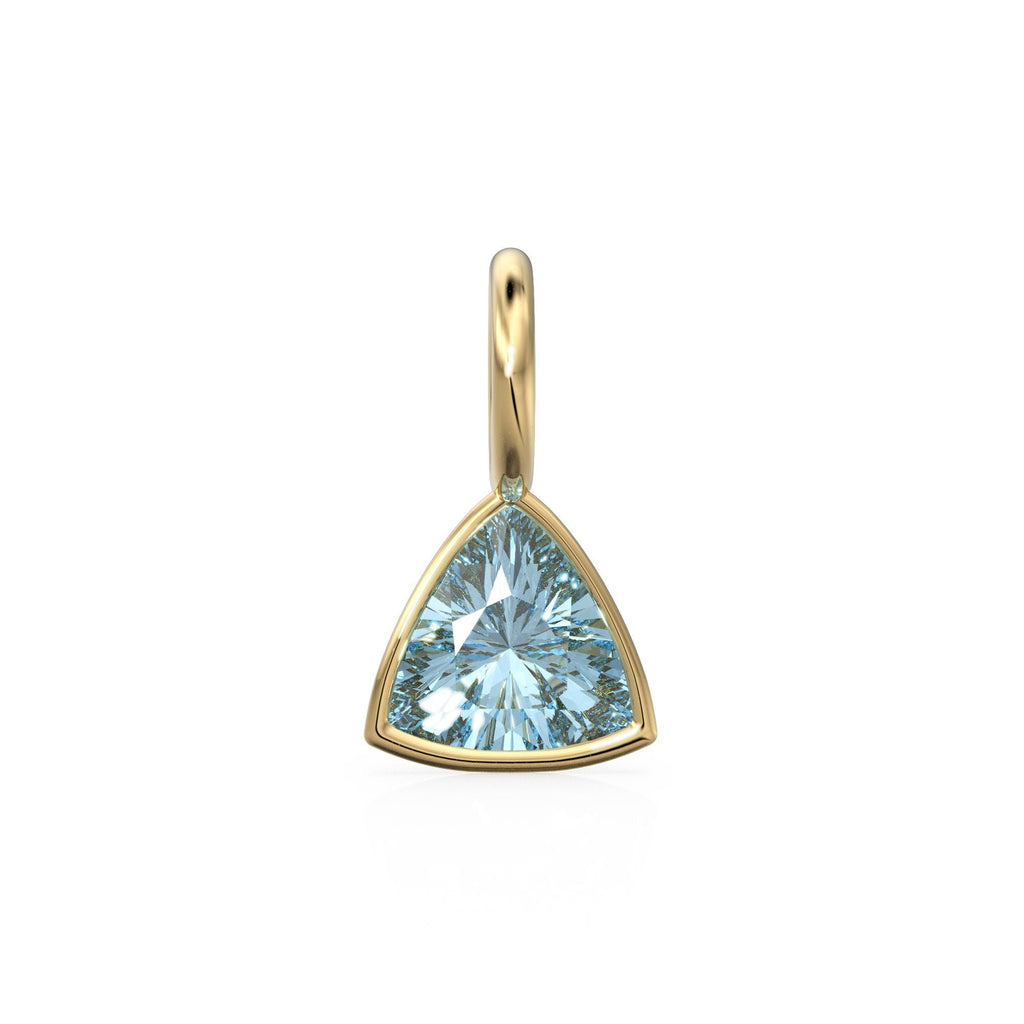 Aquamarine 5mm 14k Yellow Solid Gold Charm Pendant Bezel Jewelry Finding / March Birthstone / Trillion Cut Blue Gemstone