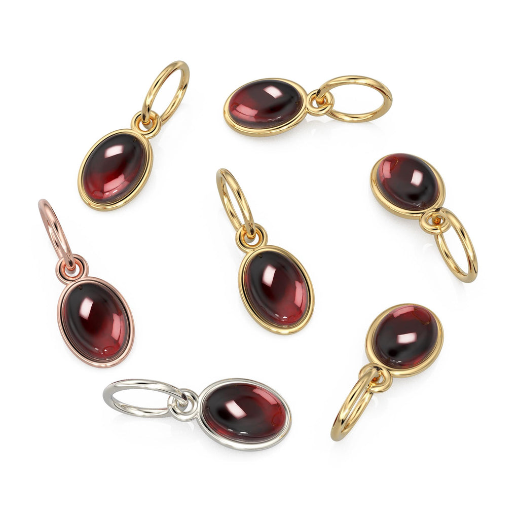 Real Red Garnet Oval Cabochon Solid Gold Charm / Red Gemstone Handmade Gold Pendant / 1pc 14k Solid Yellow Gold Jewelry Making Findings