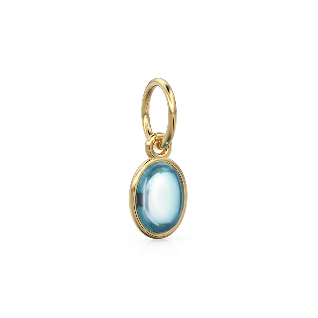 Blue Aquamarine Oval Cabochon Solid Gold Charm /  Blue Gemstone Handmade Gold Pendant / 1pc 14k Solid Yellow Gold Jewelry Making Findings