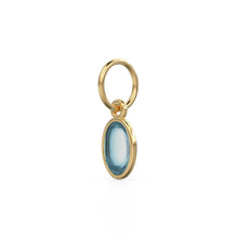 Load image into Gallery viewer, Blue Aquamarine Oval Cabochon Solid Gold Charm /  Blue Gemstone Handmade Gold Pendant / 1pc 14k Solid Yellow Gold Jewelry Making Findings