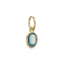 Load image into Gallery viewer, Blue Aquamarine Oval Cabochon Solid Gold Charm /  Blue Gemstone Handmade Gold Pendant / 1pc 14k Solid Yellow Gold Jewelry Making Findings