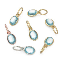 Load image into Gallery viewer, Blue Aquamarine Oval Cabochon Solid Gold Charm /  Blue Gemstone Handmade Gold Pendant / 1pc 14k Solid Yellow Gold Jewelry Making Findings