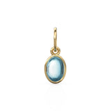 Blue Aquamarine Oval Cabochon Solid Gold Charm /  Blue Gemstone Handmade Gold Pendant / 1pc 14k Solid Yellow Gold Jewelry Making Findings