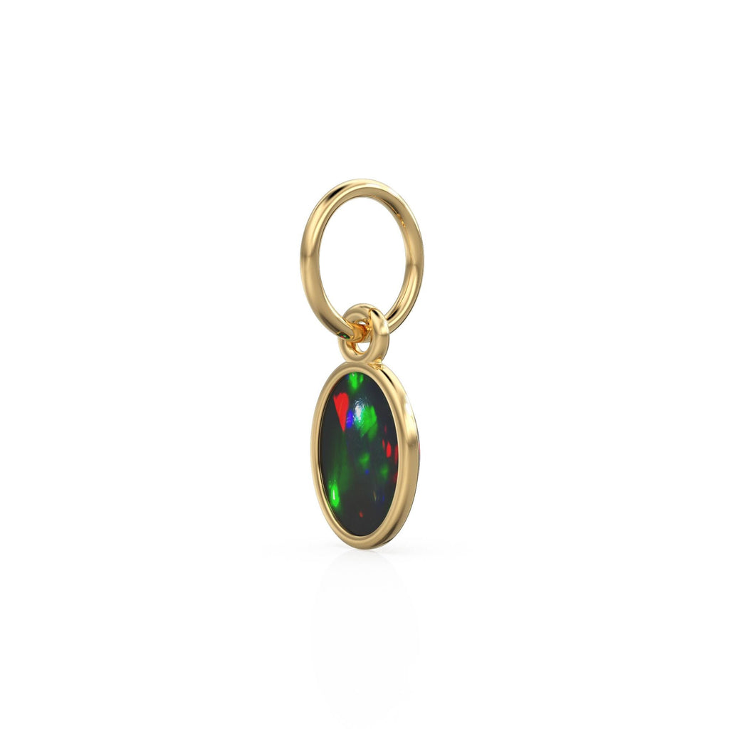 Black Opal Oval Cabochon Solid Gold Charm / Rainbow Fire Gemstone Handmade Gold Pendant / 1pc 14k Solid Yellow Gold Jewelry Making Findings