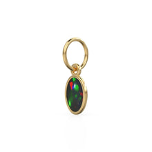 Load image into Gallery viewer, Black Opal Oval Cabochon Solid Gold Charm / Rainbow Fire Gemstone Handmade Gold Pendant / 1pc 14k Solid Yellow Gold Jewelry Making Findings