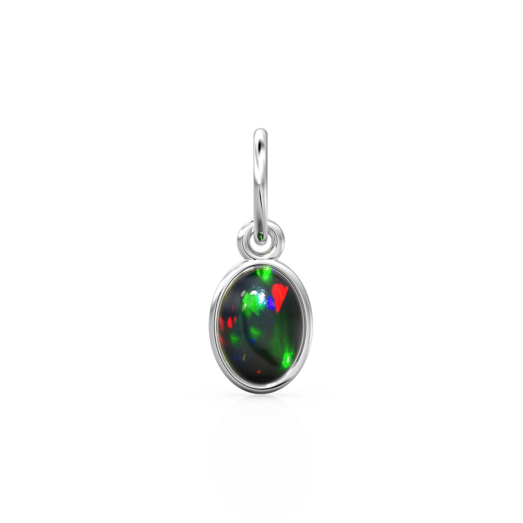 Black Opal Oval Cabochon Solid Gold Charm / Rainbow Fire Gemstone Handmade Gold Pendant / 1pc 14k Solid Yellow Gold Jewelry Making Findings