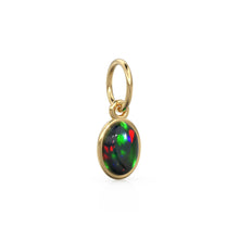 Load image into Gallery viewer, Black Opal Oval Cabochon Solid Gold Charm / Rainbow Fire Gemstone Handmade Gold Pendant / 1pc 14k Solid Yellow Gold Jewelry Making Findings
