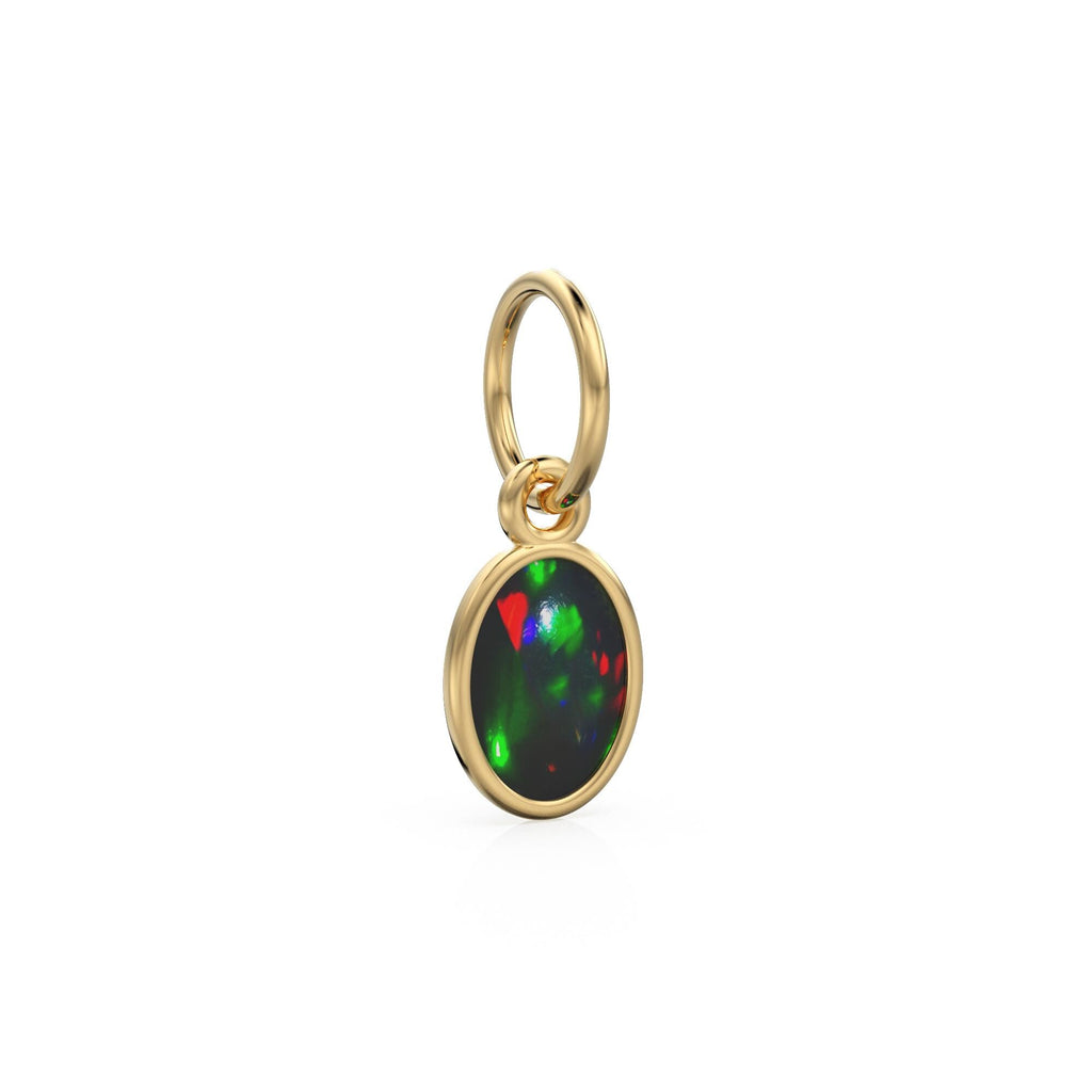 Black Opal Oval Cabochon Solid Gold Charm / Rainbow Fire Gemstone Handmade Gold Pendant / 1pc 14k Solid Yellow Gold Jewelry Making Findings