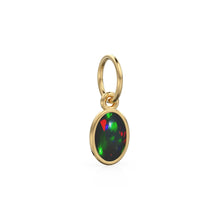 Load image into Gallery viewer, Black Opal Oval Cabochon Solid Gold Charm / Rainbow Fire Gemstone Handmade Gold Pendant / 1pc 14k Solid Yellow Gold Jewelry Making Findings