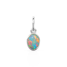 Load image into Gallery viewer, Ethiopian Opal Oval Cabochon Solid Gold Charm / Rainbow Fire Gemstone Handmade Gold Pendant / 14k Solid Yellow Gold Jewelry Making Finding