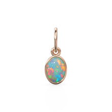 Load image into Gallery viewer, Ethiopian Opal Oval Cabochon Solid Gold Charm / Rainbow Fire Gemstone Handmade Gold Pendant / 14k Solid Yellow Gold Jewelry Making Finding