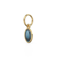 Load image into Gallery viewer, London Blue Topaz Oval Cabochon Solid Gold Charm / Blue Gemstone Handmade Gold Pendant / 1pc 14k Solid Yellow Gold Jewelry Making Findings