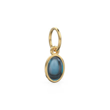 Load image into Gallery viewer, London Blue Topaz Oval Cabochon Solid Gold Charm / Blue Gemstone Handmade Gold Pendant / 1pc 14k Solid Yellow Gold Jewelry Making Findings