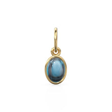 Load image into Gallery viewer, London Blue Topaz Oval Cabochon Solid Gold Charm / Blue Gemstone Handmade Gold Pendant / 1pc 14k Solid Yellow Gold Jewelry Making Findings