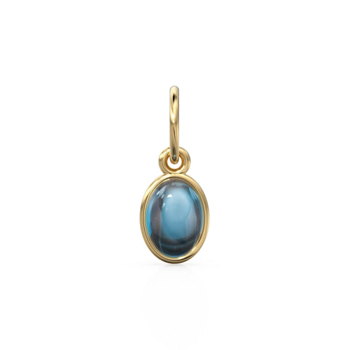 London Blue Topaz Oval Cabochon Solid Gold Charm / Blue Gemstone Handmade Gold Pendant / 1pc 14k Solid Yellow Gold Jewelry Making Findings