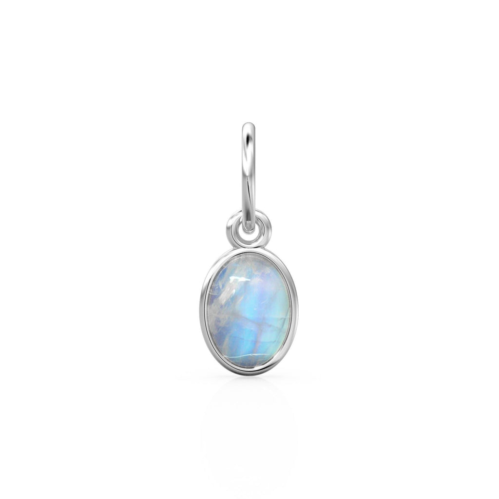 Rainbow Moonstone Oval Cabochon Solid Gold Charm / Fire Gemstone Handmade Gold Pendant / 1pc 14k Solid Yellow Gold Jewelry Making Findings
