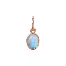 Load image into Gallery viewer, Rainbow Moonstone Oval Cabochon Solid Gold Charm / Fire Gemstone Handmade Gold Pendant / 1pc 14k Solid Yellow Gold Jewelry Making Findings