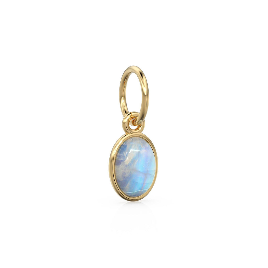 Rainbow Moonstone Oval Cabochon Solid Gold Charm / Fire Gemstone Handmade Gold Pendant / 1pc 14k Solid Yellow Gold Jewelry Making Findings
